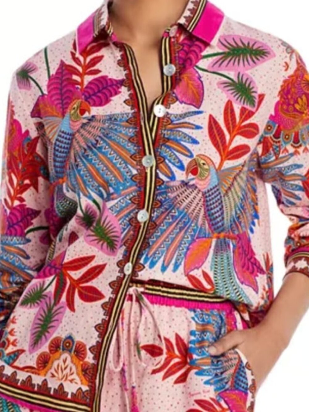 FARM Rio Scarf Linen Blend Button-Up Shirt | Small - Picture 3 of 11